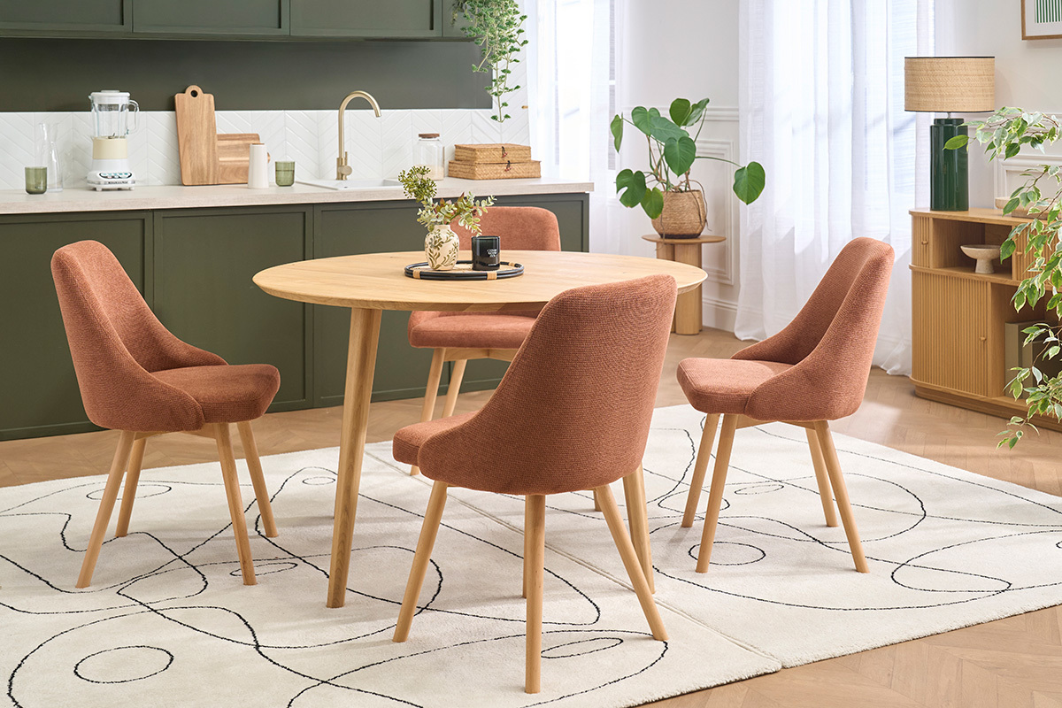 Chaises scandinaves en tissu chenille terre br�l�e et bois clair (lot de 2) HASTA