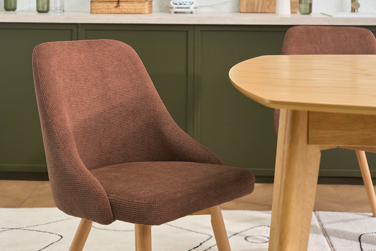 Chaises scandinaves en tissu chenille terre br�l�e et bois clair (lot de 2) HASTA