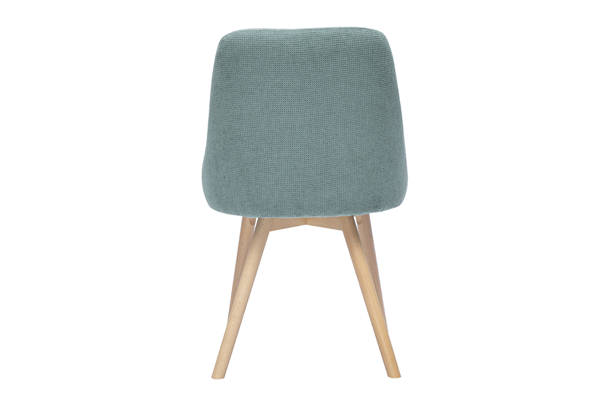 Chaise scandinave vert cladon dos, pieds en bois clair.