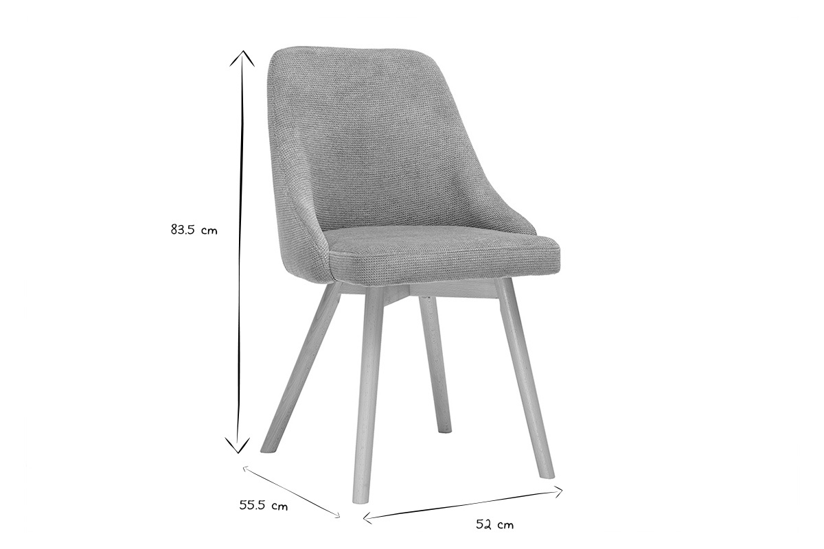 Chaise scandinave en tissu velours textur avec pieds en bois clair, vue de profil.