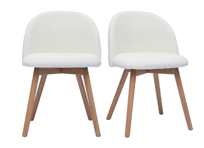 Chaises scandinaves en tissu effet laine bouclée blanc et bois clair massif (lot de 2) CELESTE