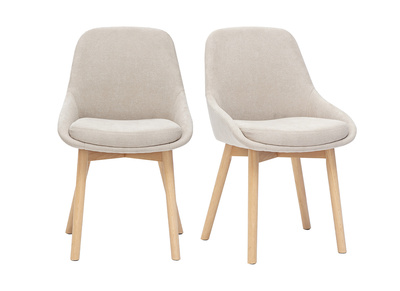 Chaises scandinaves en tissu effet velours beige et bois clair massif (lot de 2) HOLO