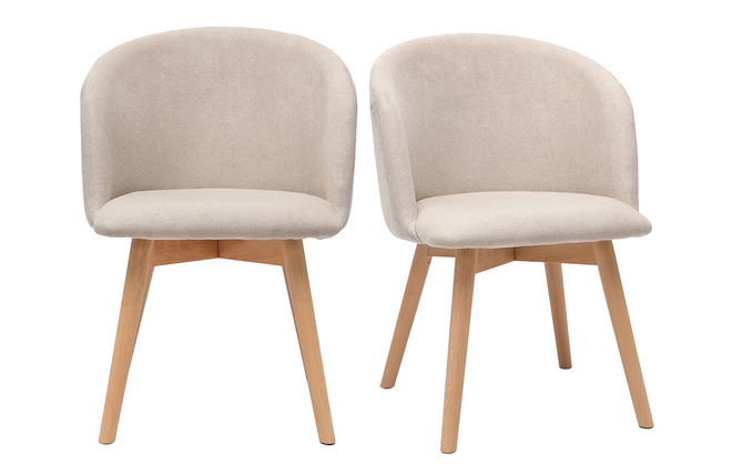 Chaises scandinaves en tissu effet velours beige et bois clair massif (lot de 2) VANITY