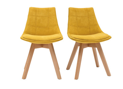 Chaises scandinaves en tissu effet velours jaune moutarde et bois clair (lot de 2) MATILDE