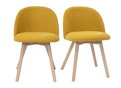 Chaises scandinaves en tissu effet velours jaune moutarde et bois clair massif (lot de 2) CELESTE