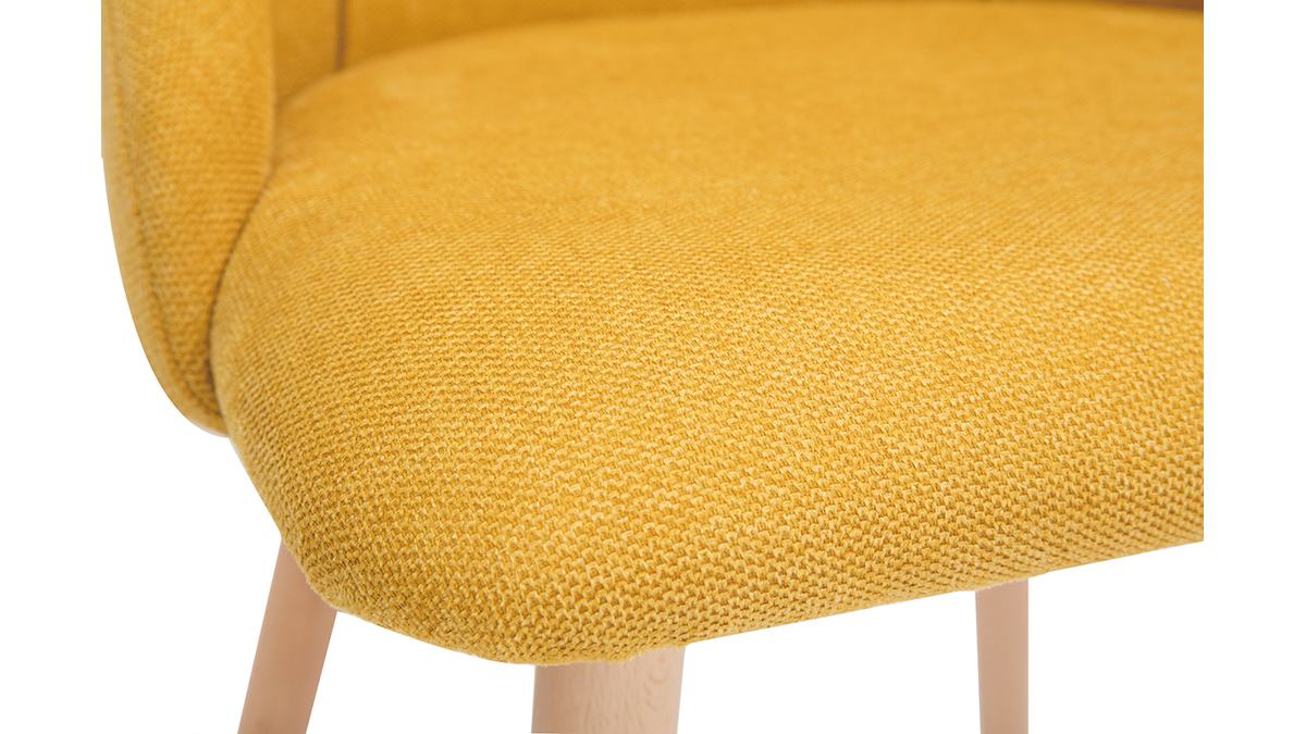 Chaises scandinaves en tissu effet velours texturé jaune moutarde et bois clair (lot de 2) HIGGINS