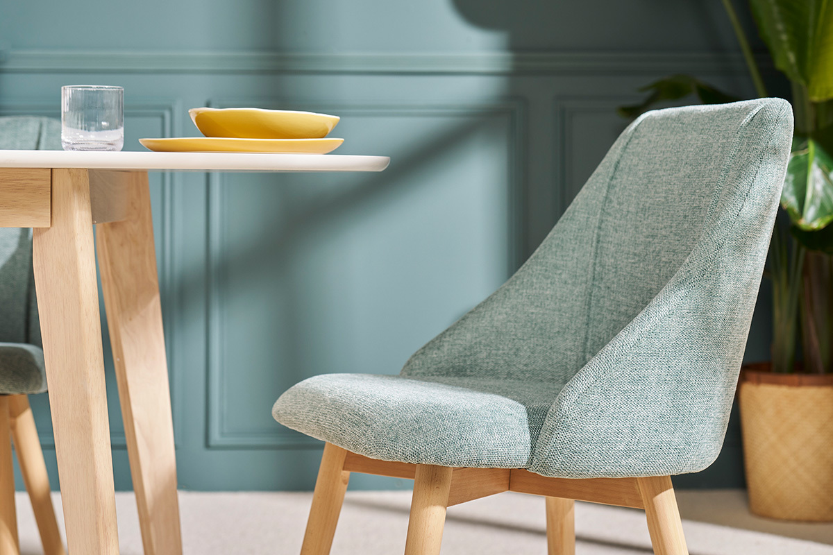 Chaises scandinaves en tissu effet velours textur vert cladon et bois clair (lot de 2) HIGGINS