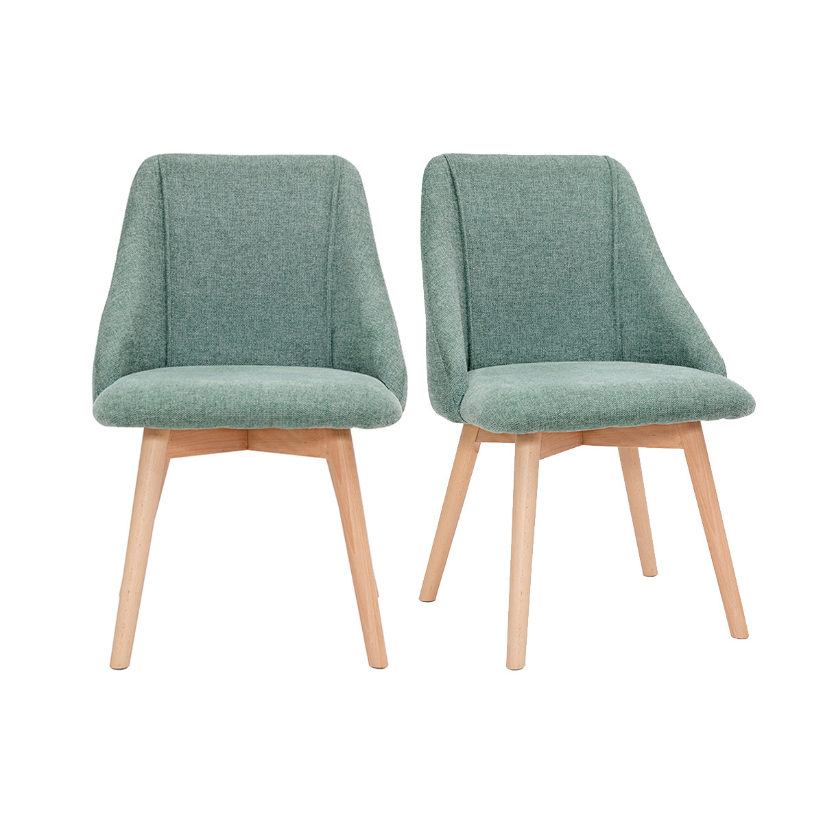 Chaises scandinaves en tissu effet velours texturé vert céladon et bois clair (lot de 2) HIGGINS