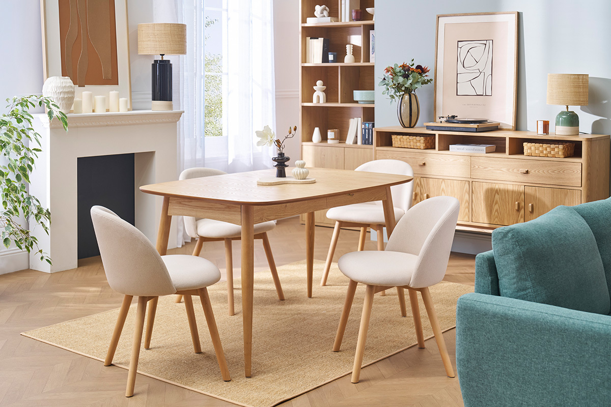 Chaises scandinaves en tissu gris clair et bois clair massif (lot de 2) CELESTE