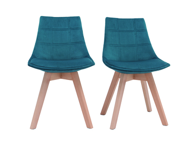 Chaises scandinaves en tissu velours bleu pétrole et bois clair (lot de 2) MATILDE