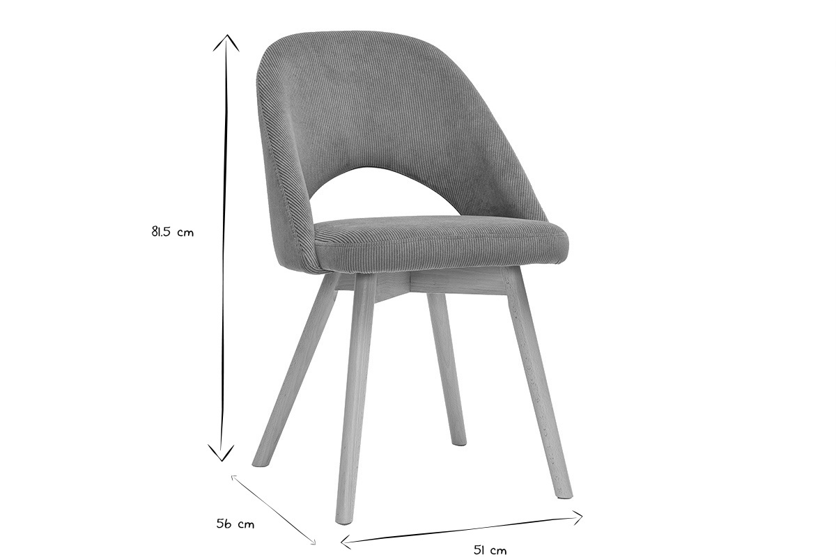 Chaise scandinave avec dimensions 81.5x56x51 cm, vue de profil, noir et blanc.