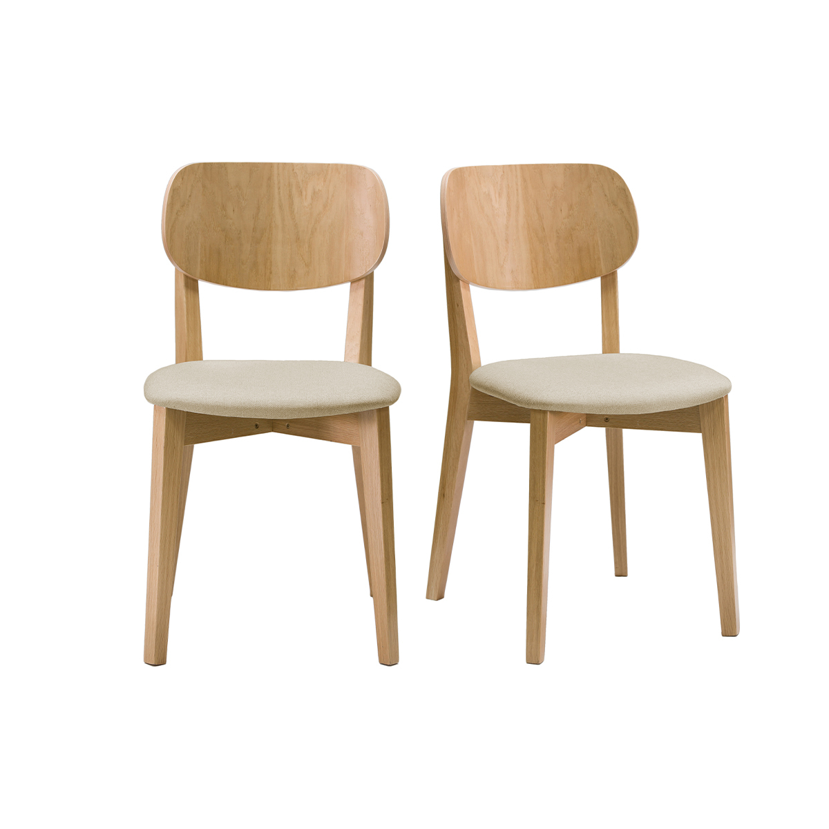 Chaises vintage bois clair chêne et assis en tissu beige (lot de 2) LUCIA vue1