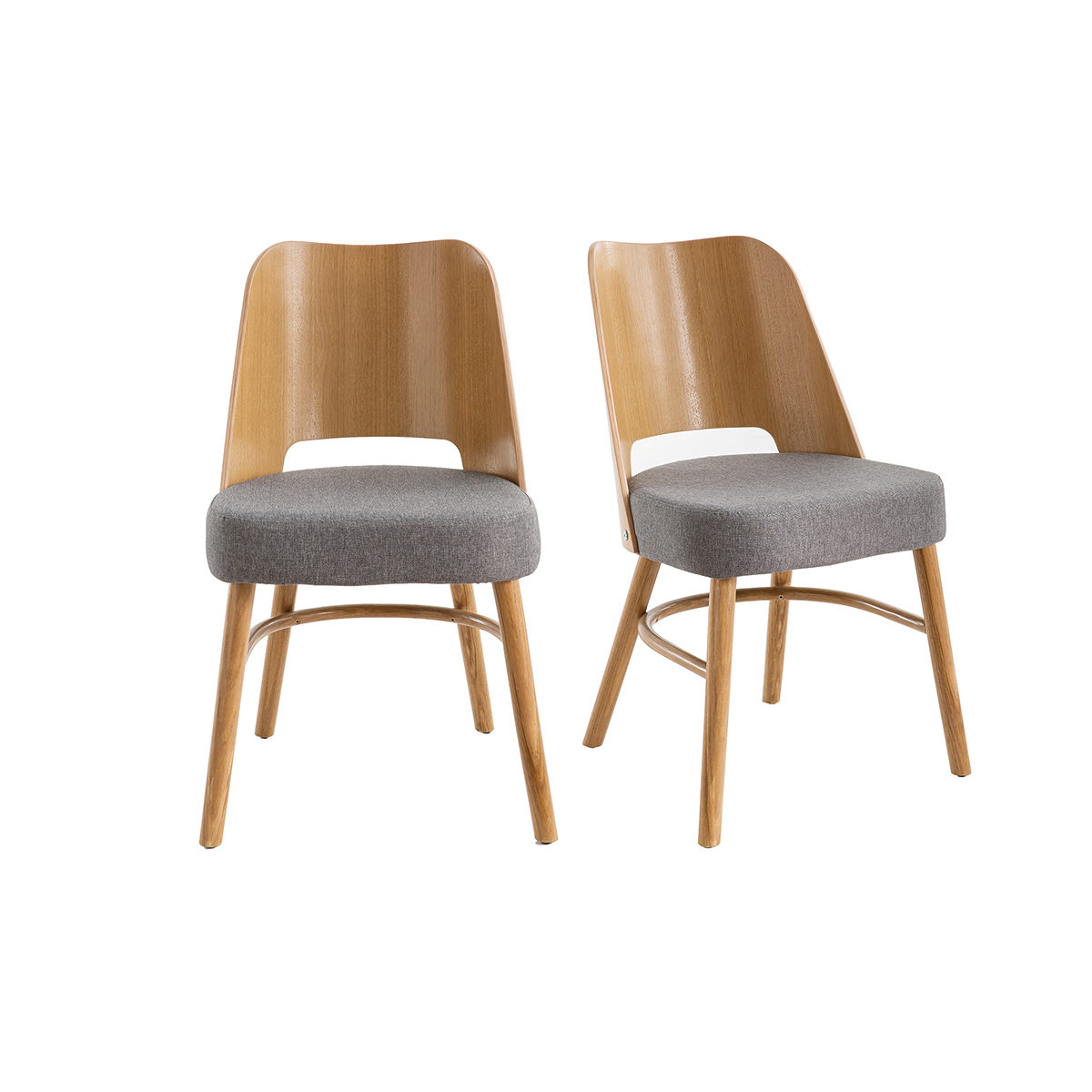 Chaises vintage bois clair chêne et tissu gris (lot de 2) EDITO