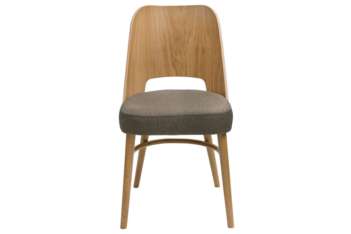 Chaises vintage bois clair ch�ne et tissu marron (lot de 2) EDITO