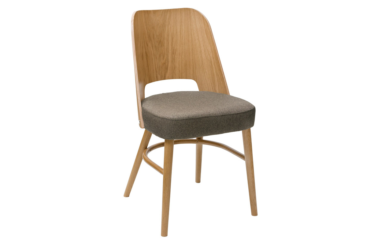 Chaises vintage bois clair ch�ne et tissu marron (lot de 2) EDITO
