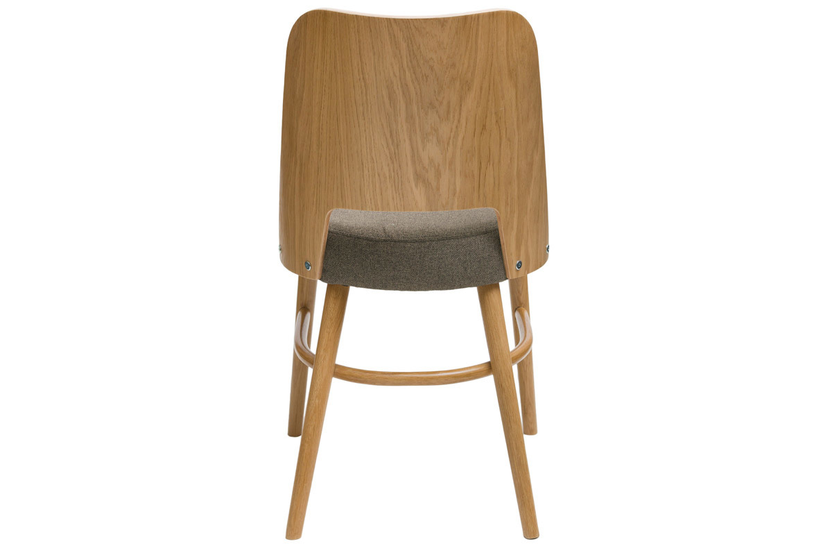 Chaises vintage bois clair ch�ne et tissu marron (lot de 2) EDITO