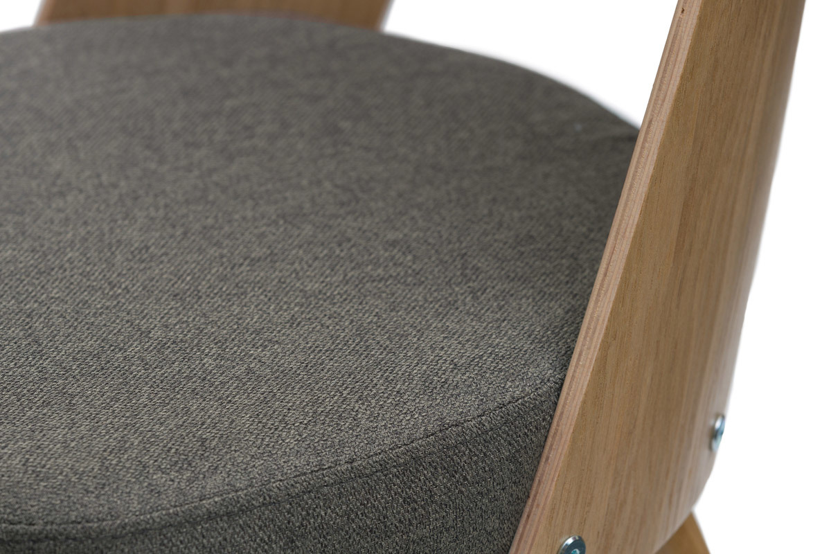 Chaises vintage bois clair ch�ne et tissu marron (lot de 2) EDITO