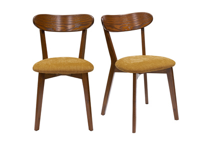 Chaises vintage bois foncé chêne et tissu effet velours jaune moutarde (lot de 2) DOVE