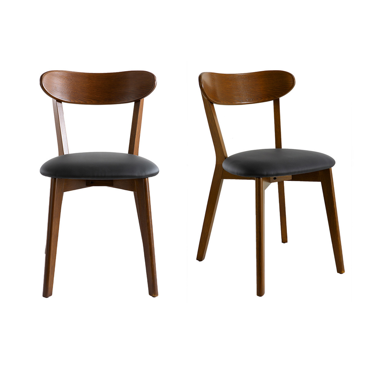 Chaises vintage bois foncé et assise noire (lot de 2) DOVE vue1