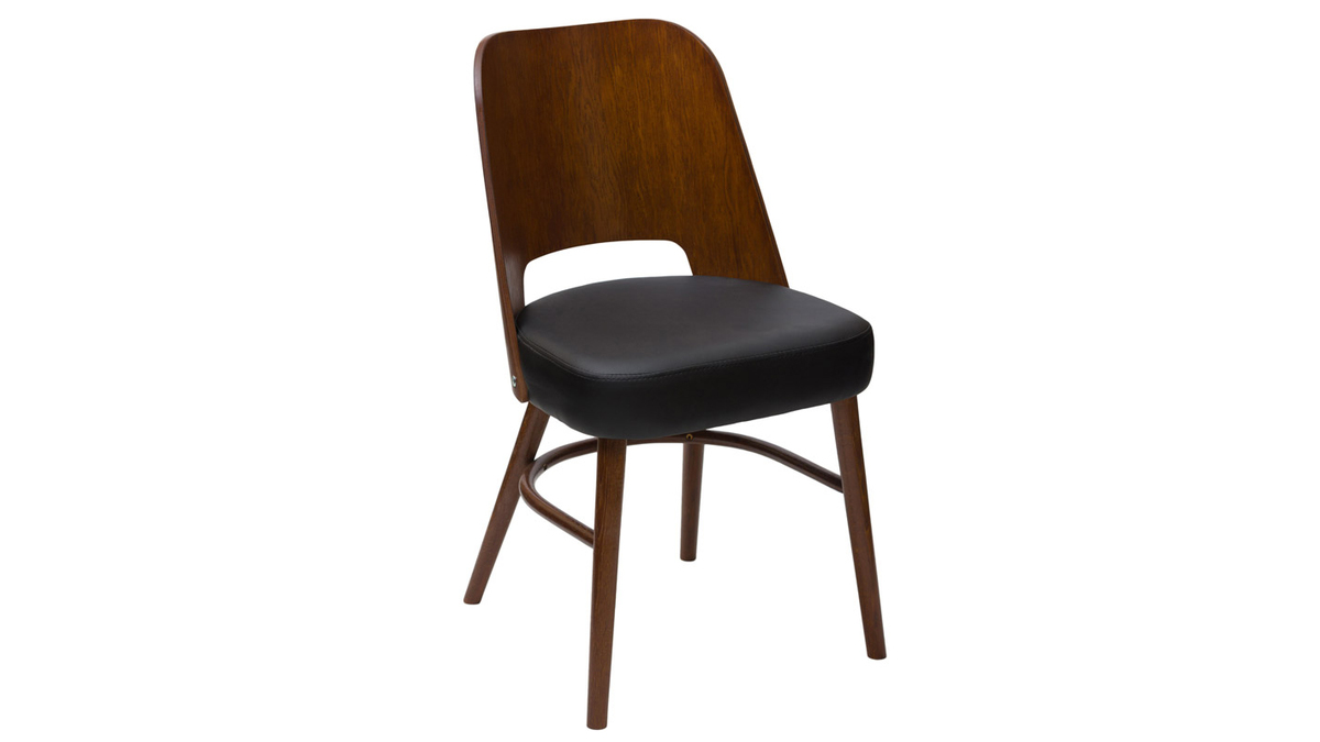 Chaises vintage bois foncé et assises noires (lot de 2) EDITO