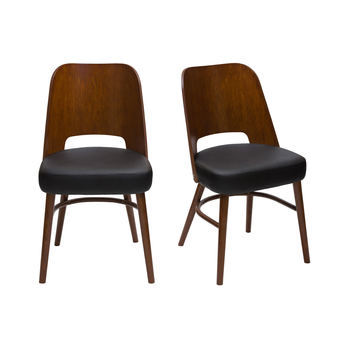 Chaises vintage bois foncé et assises noires (lot de 2) EDITO vue1