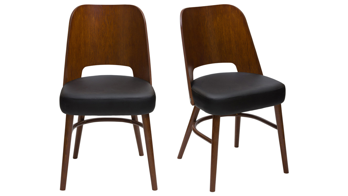 Chaises vintage bois foncé et noir (lot de 2) EDITO