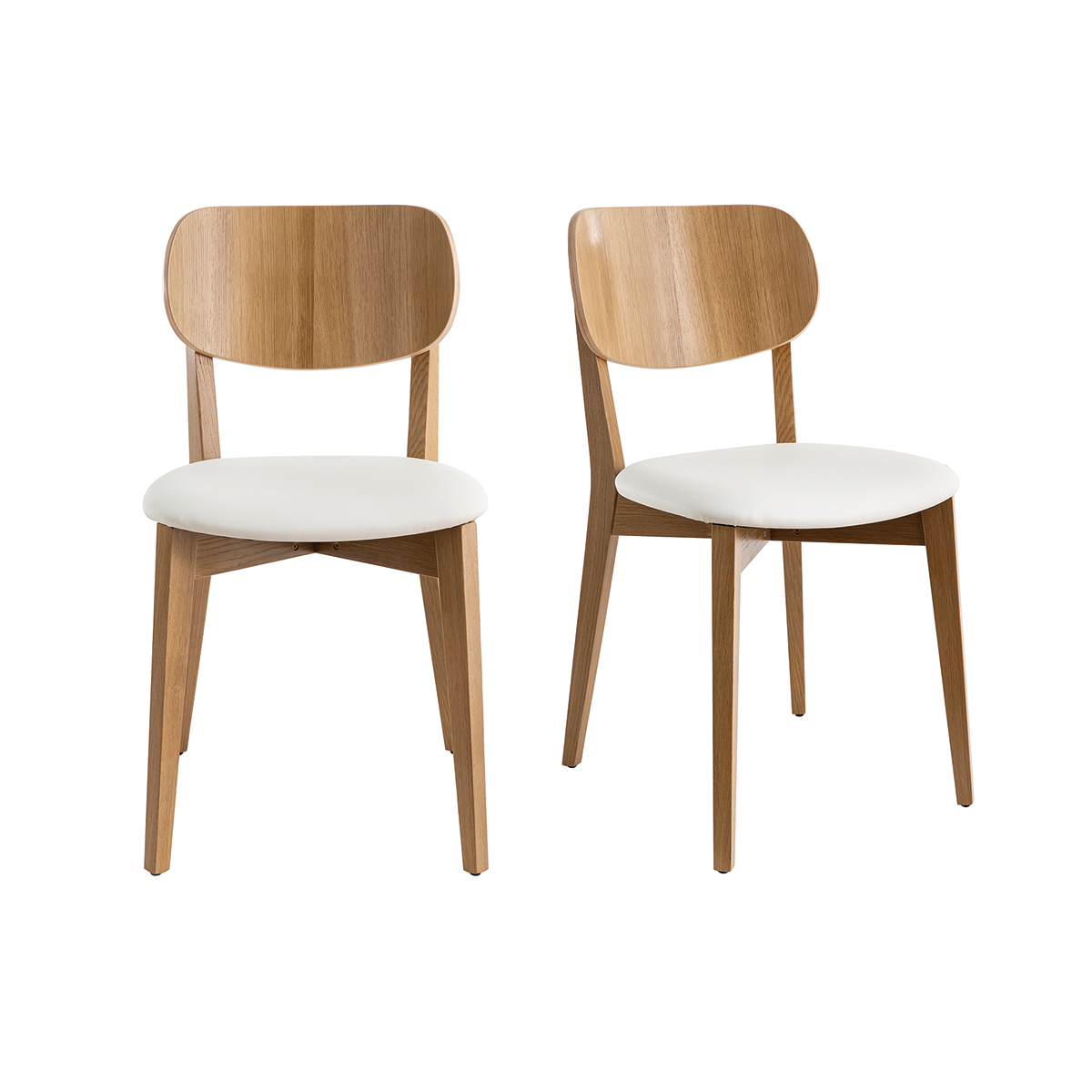 Chaises vintage chêne et assise blanche (lot de 2) LUCIA vue1