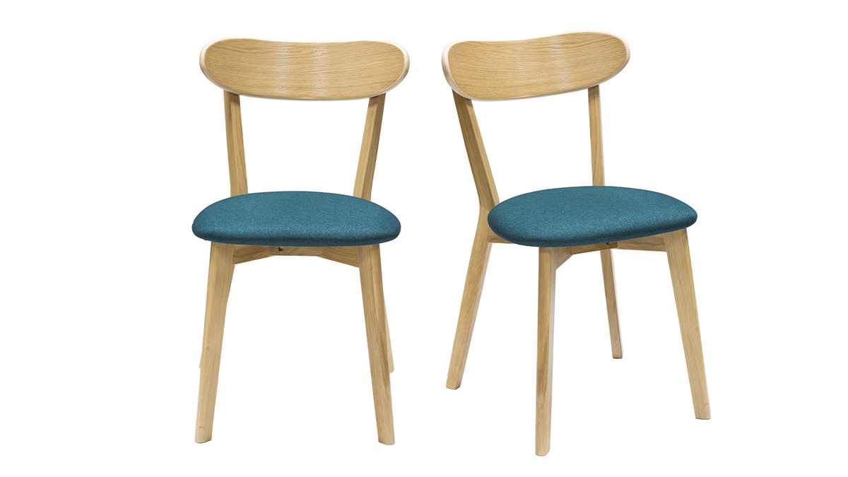 Chaises vintage chêne et assise gris bleu paon (lot de 2) DOVE