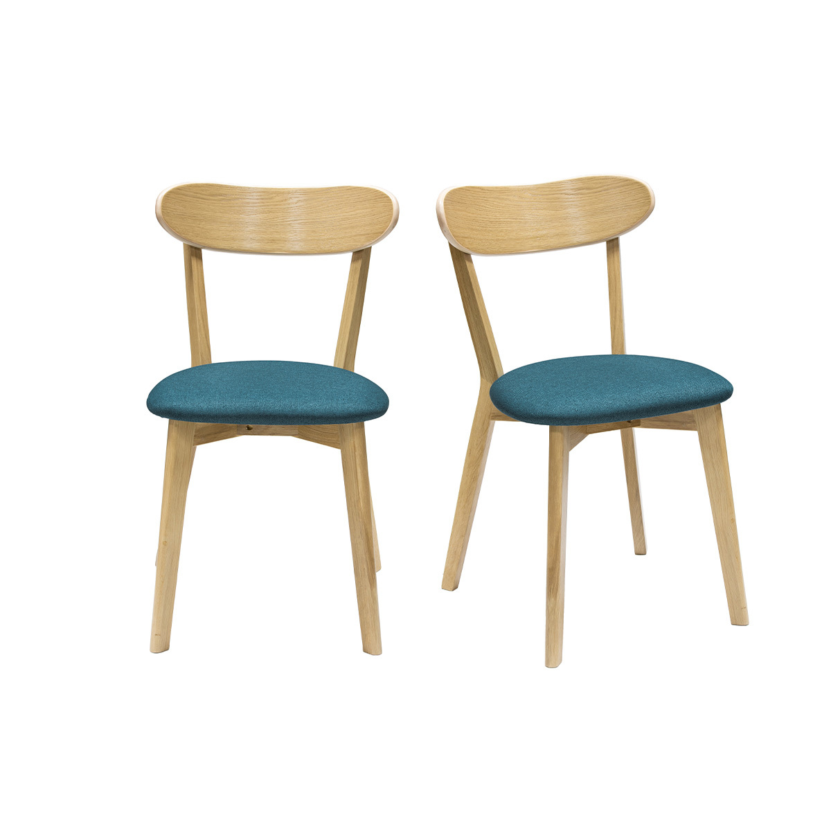 Chaises vintage chêne et assise gris bleu paon (lot de 2) DOVE vue1