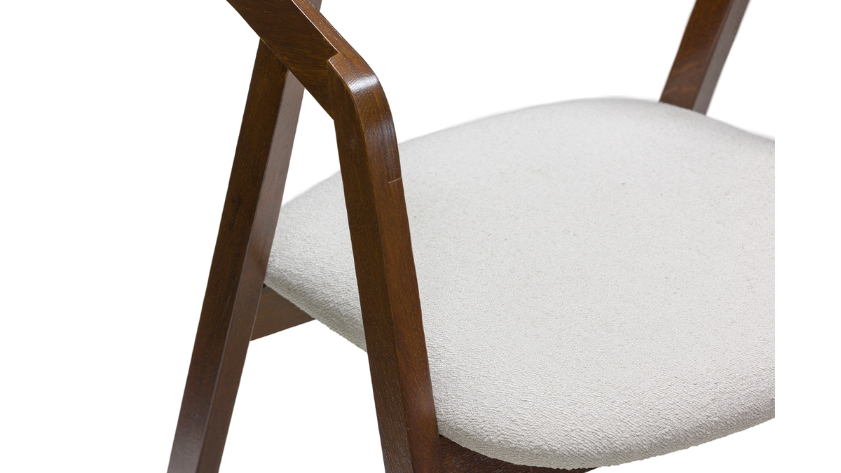 Chaises vintage empilables en bois massif teint noyer et tissu effet laine boucle blanc (lot de 2) LOVA