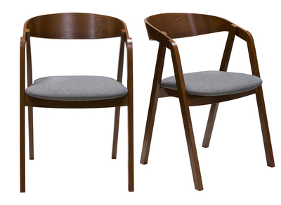 Chaises vintage empilables en bois teinté noyer et tissu gris (lot de 2) LOVA