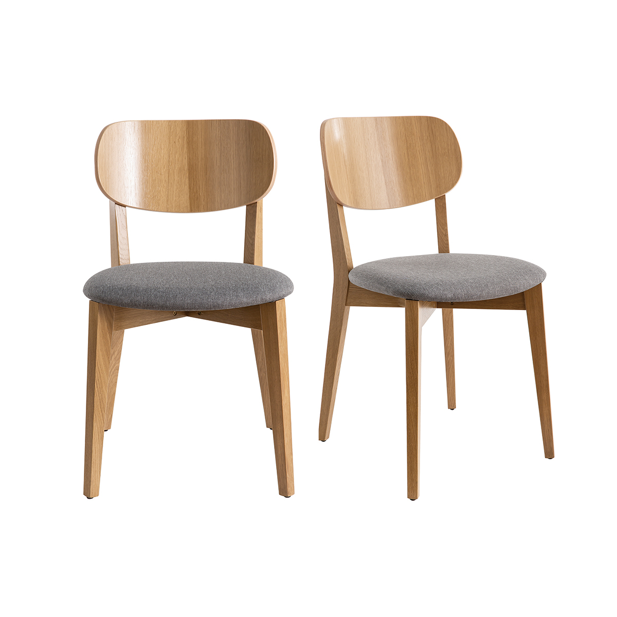 Chaises vintage en bois chêne clair et assise en tissu gris clair (lot de 2) LUCIA vue1