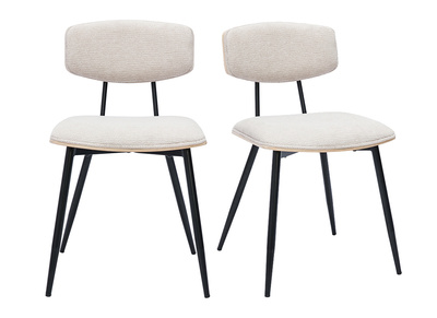 Chaises vintage en bois clair chêne assises tissu chenille beige et métal noir (lot de 2) JOLINE