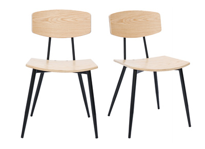 Chaises vintage en bois clair chêne et métal noir (lot de 2) JOLINE