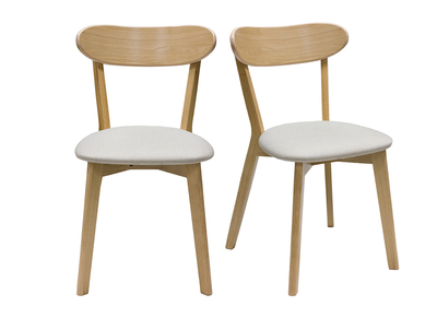 Chaises vintage en bois clair chêne et tissu beige (lot de 2) DOVE