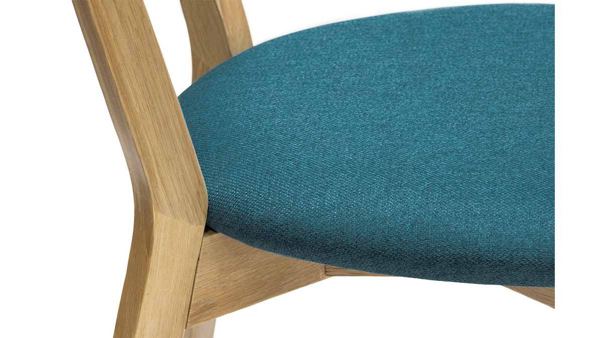 Chaises vintage en bois clair chêne et tissu bleu paon (lot de 2) DOVE