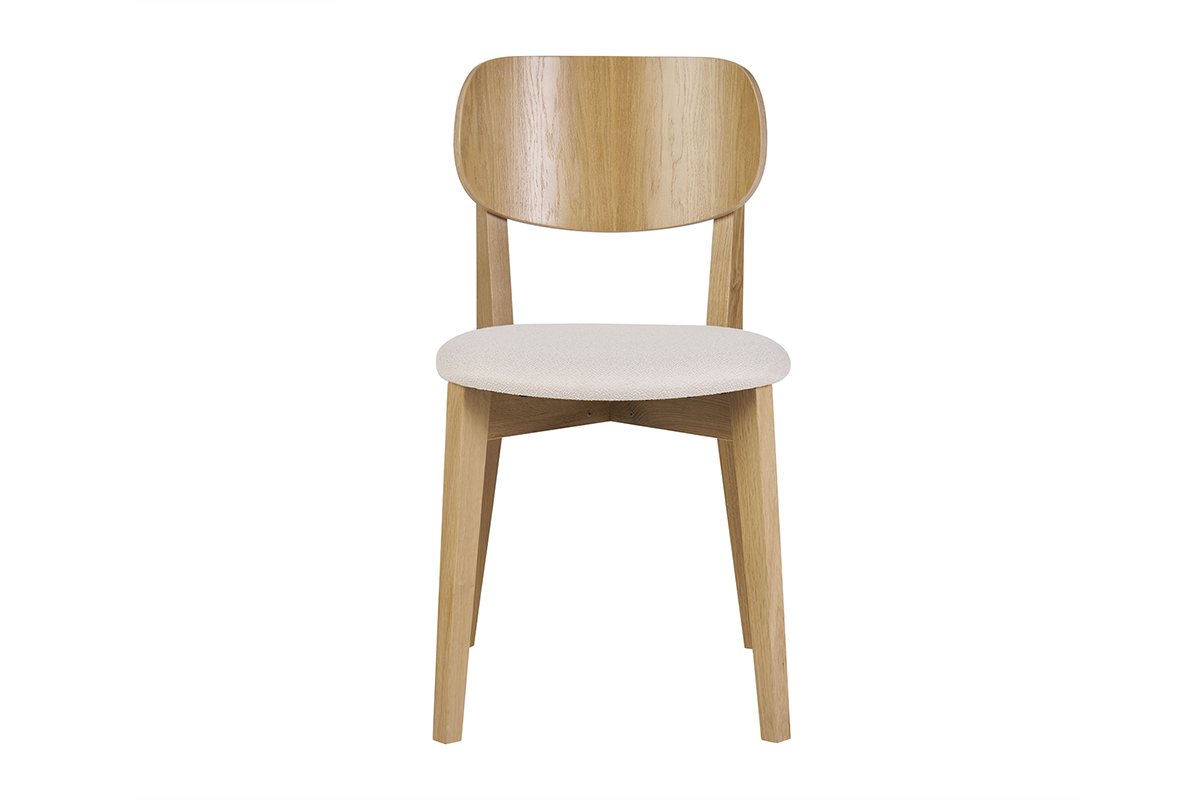Chaises vintage en bois clair chne et tissu effet laine boucle blanc (lot de 2) LUCIA