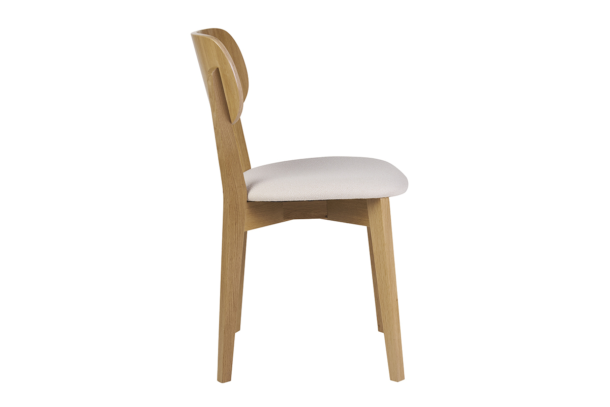 Chaises vintage en bois clair chne et tissu effet laine boucle blanc (lot de 2) LUCIA