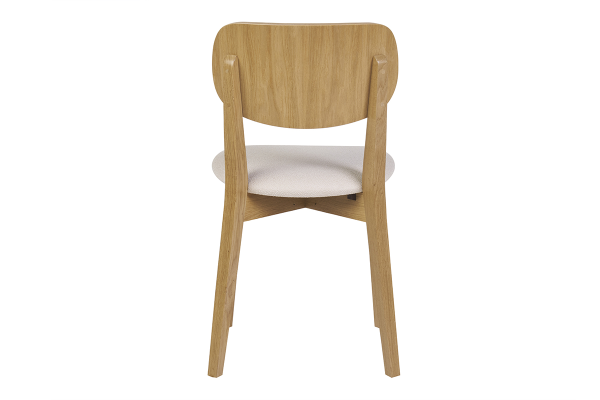 Chaises vintage en bois clair chne et tissu effet laine boucle blanc (lot de 2) LUCIA