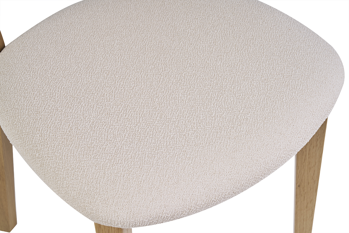 Chaises vintage en bois clair chne et tissu effet laine boucle blanc (lot de 2) LUCIA