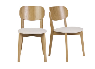 Chaises vintage en bois clair chêne et tissu effet laine bouclée blanc (lot de 2) LUCIA