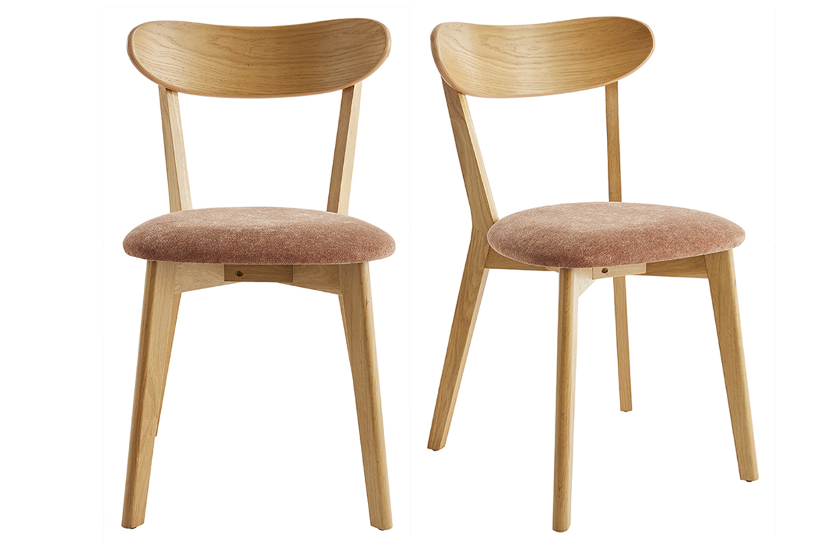 Chaises vintage en bois clair chne et tissu effet velours terre brle (lot de 2) DOVE