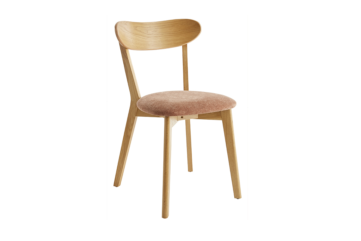 Chaises vintage en bois clair chne et tissu effet velours terre brle (lot de 2) DOVE