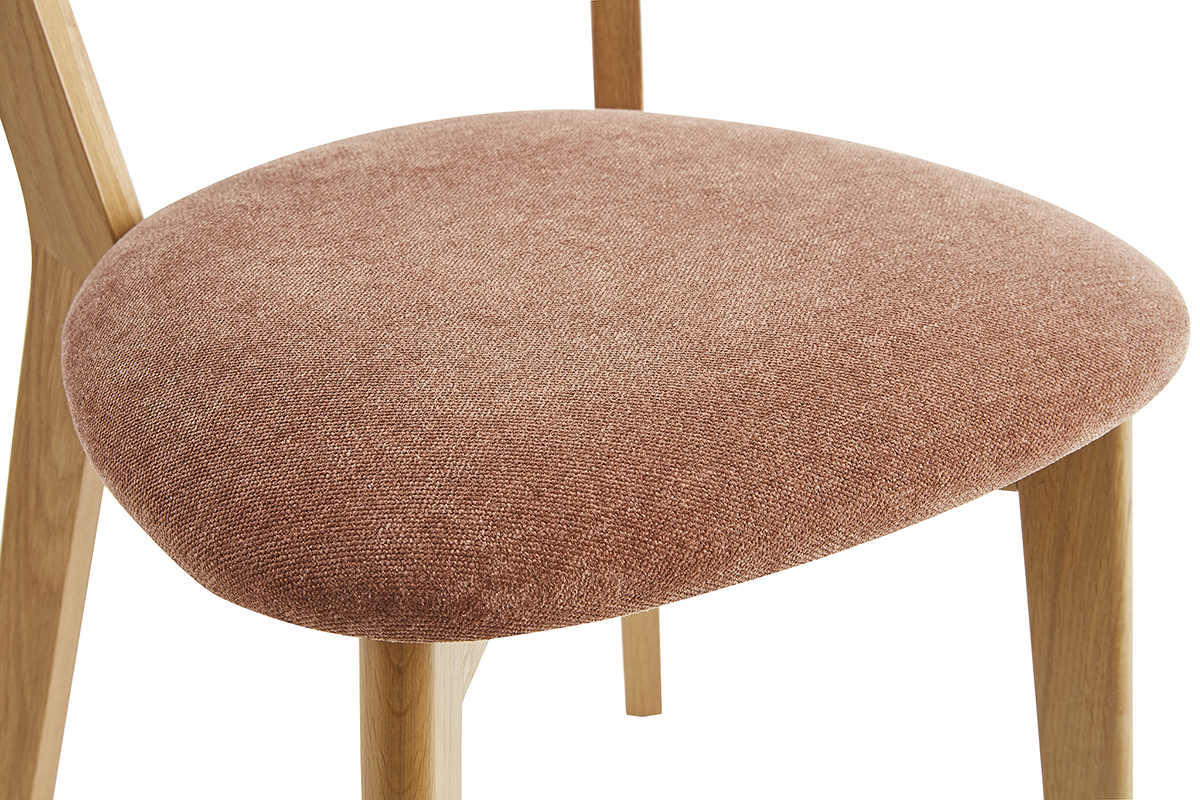 Chaises vintage en bois clair chne et tissu effet velours terre brle (lot de 2) DOVE
