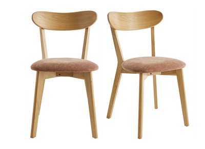 Chaises vintage en bois clair chêne et tissu effet velours terre brûlée (lot de 2) DOVE