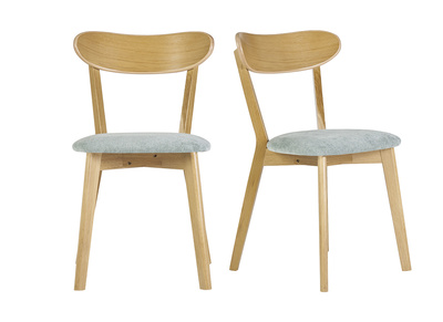 Chaises vintage en bois clair chêne et tissu effet velours vert céladon (lot de 2) DOVE