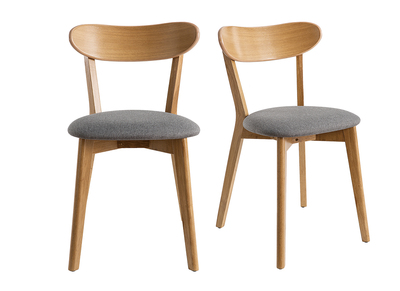 Chaises vintage en bois clair chêne et tissu gris (lot de 2) DOVE