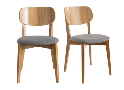Chaises vintage en bois clair chêne et tissu gris clair (lot de 2) LUCIA
