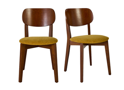 Chaises vintage en bois fonc&eacute; ch&ecirc;ne et tissu effet velours jaune moutarde (lot de 2) LUCIA
