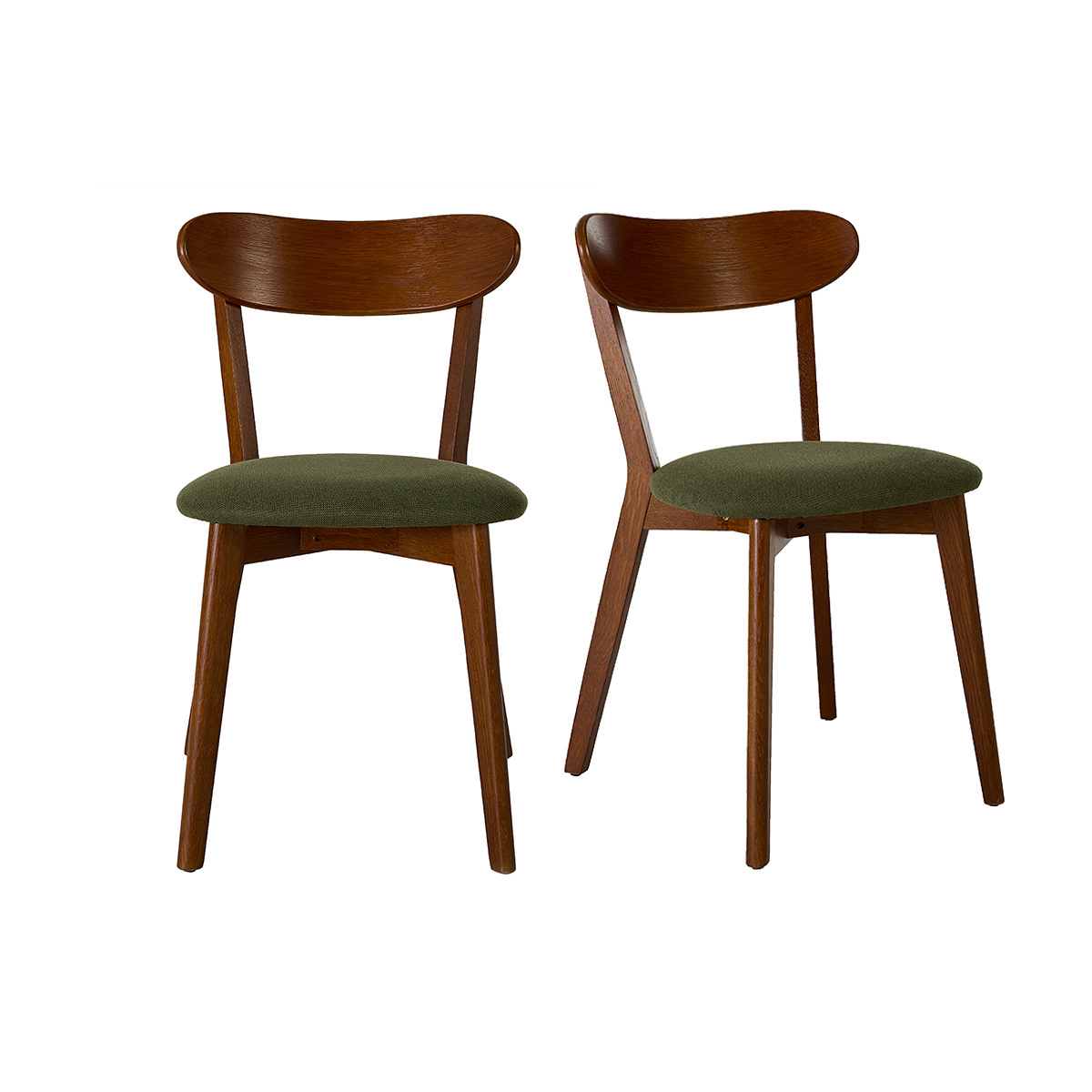 Chaises vintage en bois foncé et tissu effet velours texturé vert kaki (lot de 2) DOVE